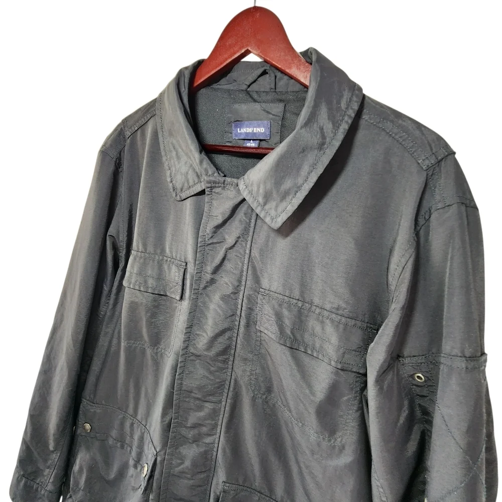 Lands' End Men's Black Jacket Lightweight Utility Large Rain Wind